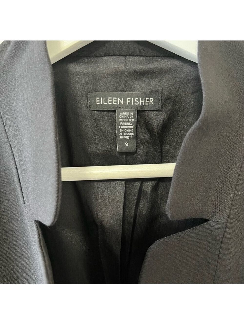 EILEEN FISHER CLASSIC LONG BLACK WOOL SILK BLEND BLAZER - Picture 5 of 10